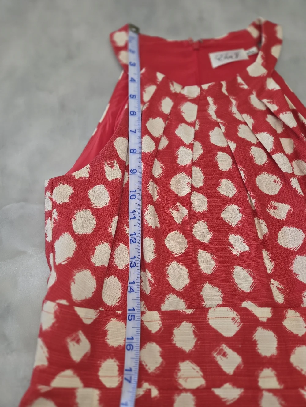 Eliza J Coral Paint Brush Dots Print Halter Neckline Lined  Midi Dress Size 6